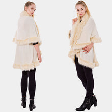 Load image into Gallery viewer, Layered Half Cape Poncho with Fur Trim
