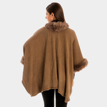 Load image into Gallery viewer, Khaki Faux Fur Trim Shawl Poncho
