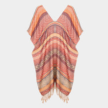 Load image into Gallery viewer, Peach Stripe Tassel Kaftan Poncho
