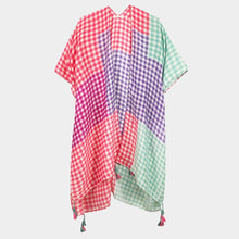 Load image into Gallery viewer, Purple Gingham Check Cover Up Kimono Poncho
