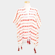 Load image into Gallery viewer, Red Aztec pattern tassel poncho
