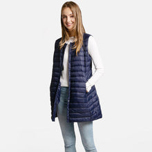 Load image into Gallery viewer, Navy Solid Front Pockets Light Long Puffer Button Vest
