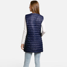 Load image into Gallery viewer, Navy Solid Light Long Puffer Front Pockets Button Vest
