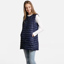 Load image into Gallery viewer, Navy Solid Light Long Puffer Front Pockets Button Vest
