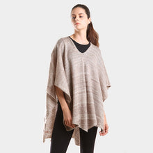 Load image into Gallery viewer, Taupe Two tone knit V- neck poncho
