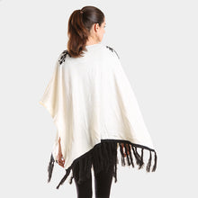 Load image into Gallery viewer, Black Embroidered flower vine &amp; tassel poncho sweater
