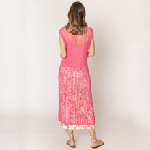 Load image into Gallery viewer, Pink Chest Blocked Crochet Long Dress
