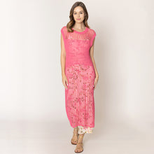 Load image into Gallery viewer, Pink Chest Blocked Crochet Long Dress
