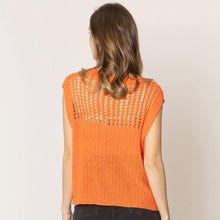 Load image into Gallery viewer, Orange Chest Blocked Crochet Poncho Vest
