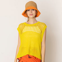 Load image into Gallery viewer, Yellow Chest Blocked Crochet Poncho Vest
