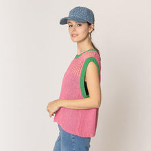 Load image into Gallery viewer, Pink Chest Blocked Crochet Poncho Vest
