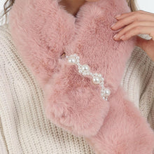 Load image into Gallery viewer, Pink Pearl Flower Faux Fur Pull Through Scarf
