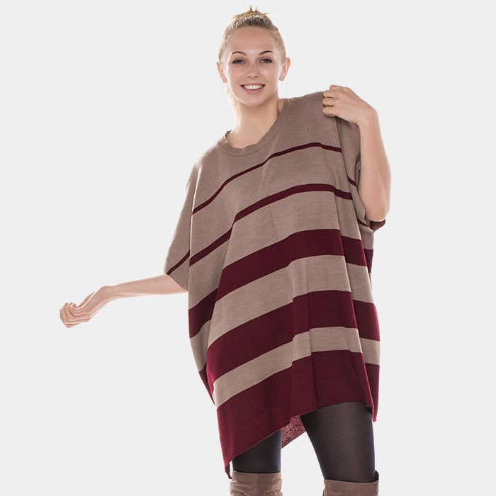 Khaki Stripe half sleeve poncho