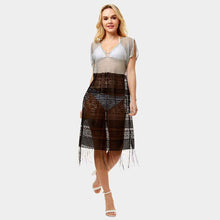 Load image into Gallery viewer, Silver Sheer Lace Fringe Cover up Long Top
