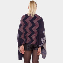 Load image into Gallery viewer, Blue Chevron pattern loose cardigan poncho
