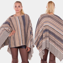 Load image into Gallery viewer, Khaki Geometric stripe lace up detail poncho
