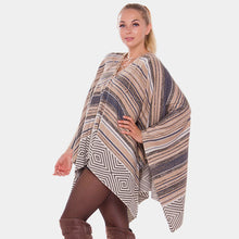 Load image into Gallery viewer, Khaki Geometric stripe lace up detail poncho
