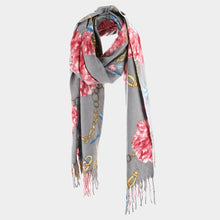 Load image into Gallery viewer, Gray Flower Chain Print Tassel Oblong Scarf
