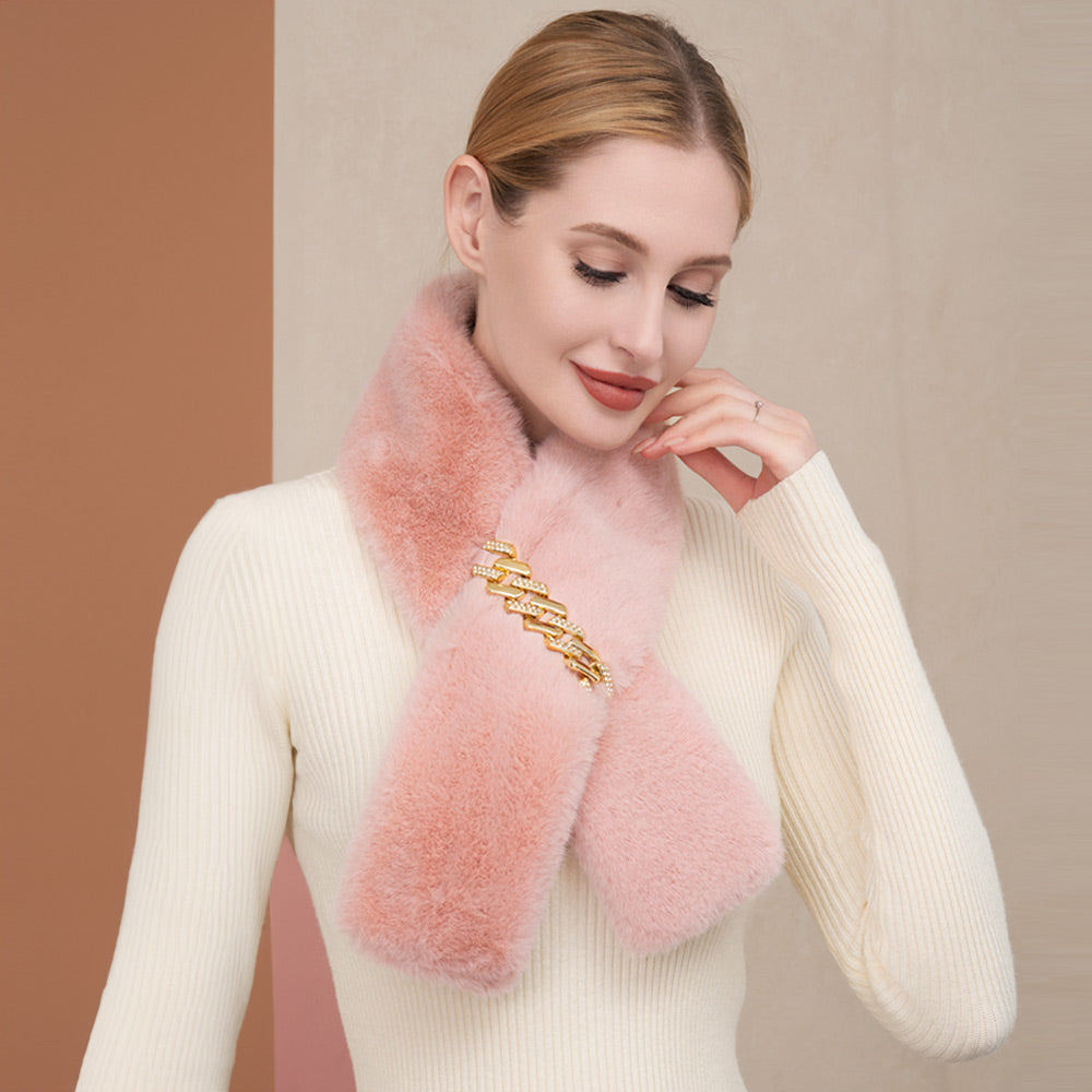Pink Solid Faux Fur Chain Pull Through Scarf