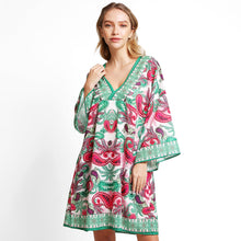 Load image into Gallery viewer, Green Paisley Printed Cover Up Dress
