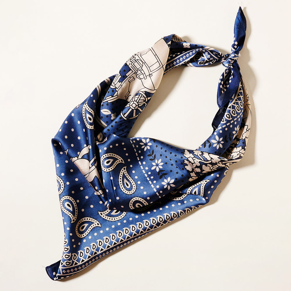 Navy Horse Rider Coach Square Paisley Pattern Scarf