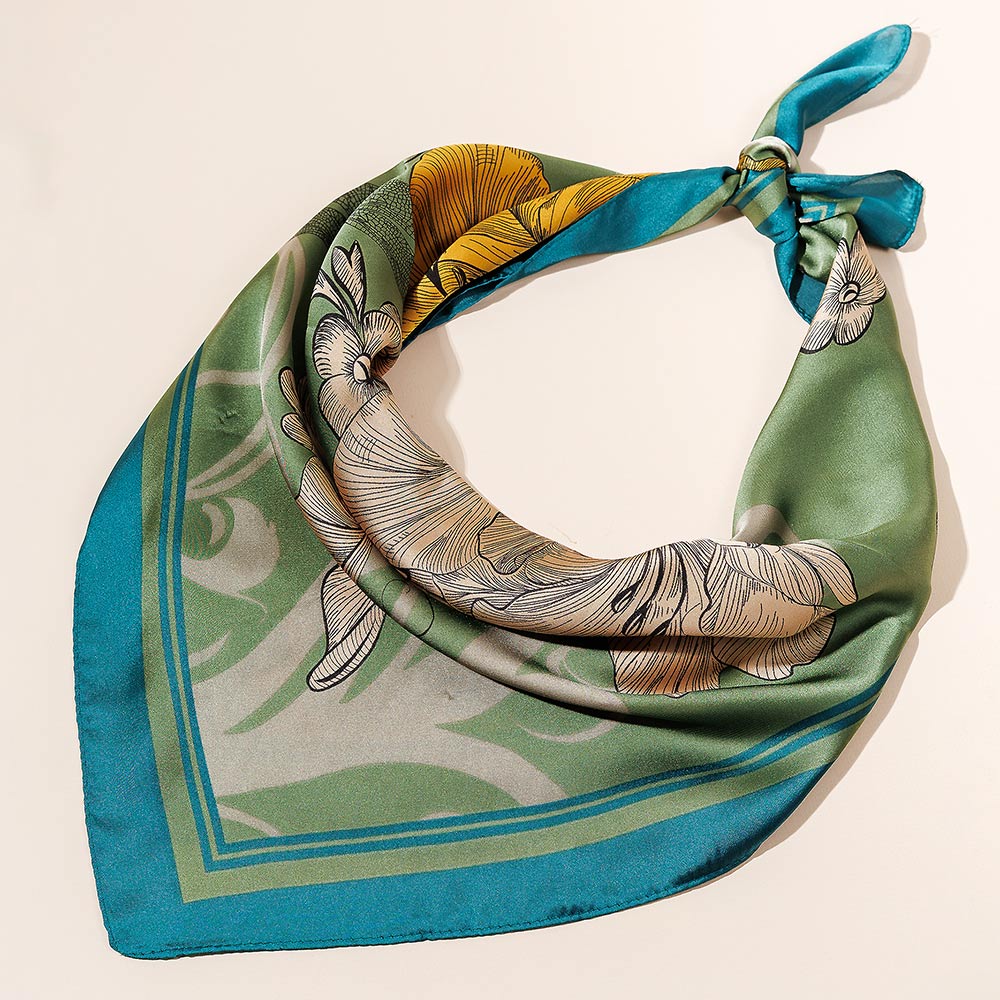 Olive Green Flower Printed Scarf