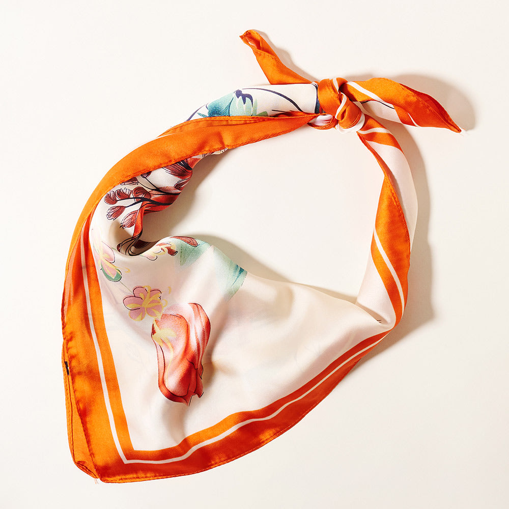 Orange Botanical Flower Butterfly Printed Scarf