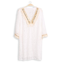 Load image into Gallery viewer, White Metal Studs and Sequin V Lace Cover Up Dress
