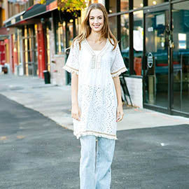 White Braided V Neck Lace Cover Up Dress