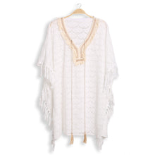 Load image into Gallery viewer, White Braided Tie-Knot V Neck Lace Cover Up Dress
