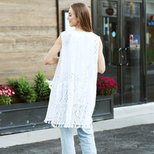 Load image into Gallery viewer, White Sleeveless Tie-Knot Lace Cover Up Dress
