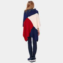 Load image into Gallery viewer, Navy Very Soft Big Block Furry Ruana Poncho
