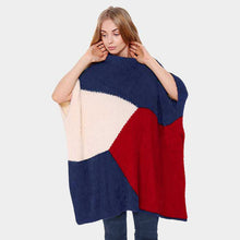 Load image into Gallery viewer, Navy Very Soft Big Block Furry Ruana Poncho
