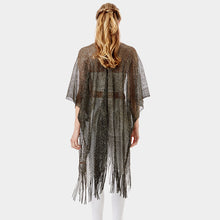 Load image into Gallery viewer, Black Metallic Net Cover Up Fringes Shawl Cardigan
