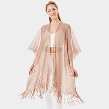 Load image into Gallery viewer, Rose Gold Metallic Net Cover Up Fringes Shawl Cardigan
