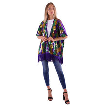 Load image into Gallery viewer, Mardi Gras Sequin Tassel Kimono Poncho
