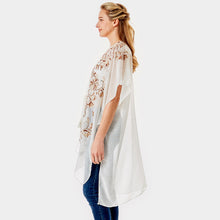 Load image into Gallery viewer, Beige Embroidery Floral Cover Up Kimono Cardigan
