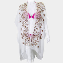 Load image into Gallery viewer, Beige Embroidery Floral Cover Up Kimono Cardigan
