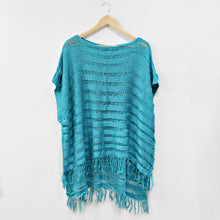 Load image into Gallery viewer, Teal Fringe Trimmed Weave Poncho
