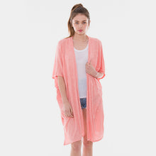 Load image into Gallery viewer, Pink Solid Color Ripped Drawstring Cover Up Kimono Cardigan
