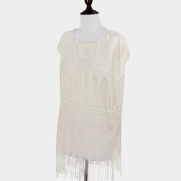 Ivory Mesh fringe poncho