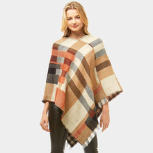 Load image into Gallery viewer, Beige Multi Colored Plaid Poncho
