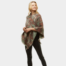 Load image into Gallery viewer, Taupe Playing Cats Plaid Poncho
