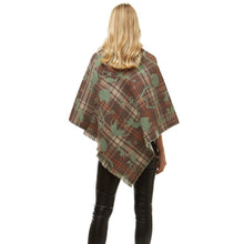 Load image into Gallery viewer, Taupe Playing Cats Plaid Poncho
