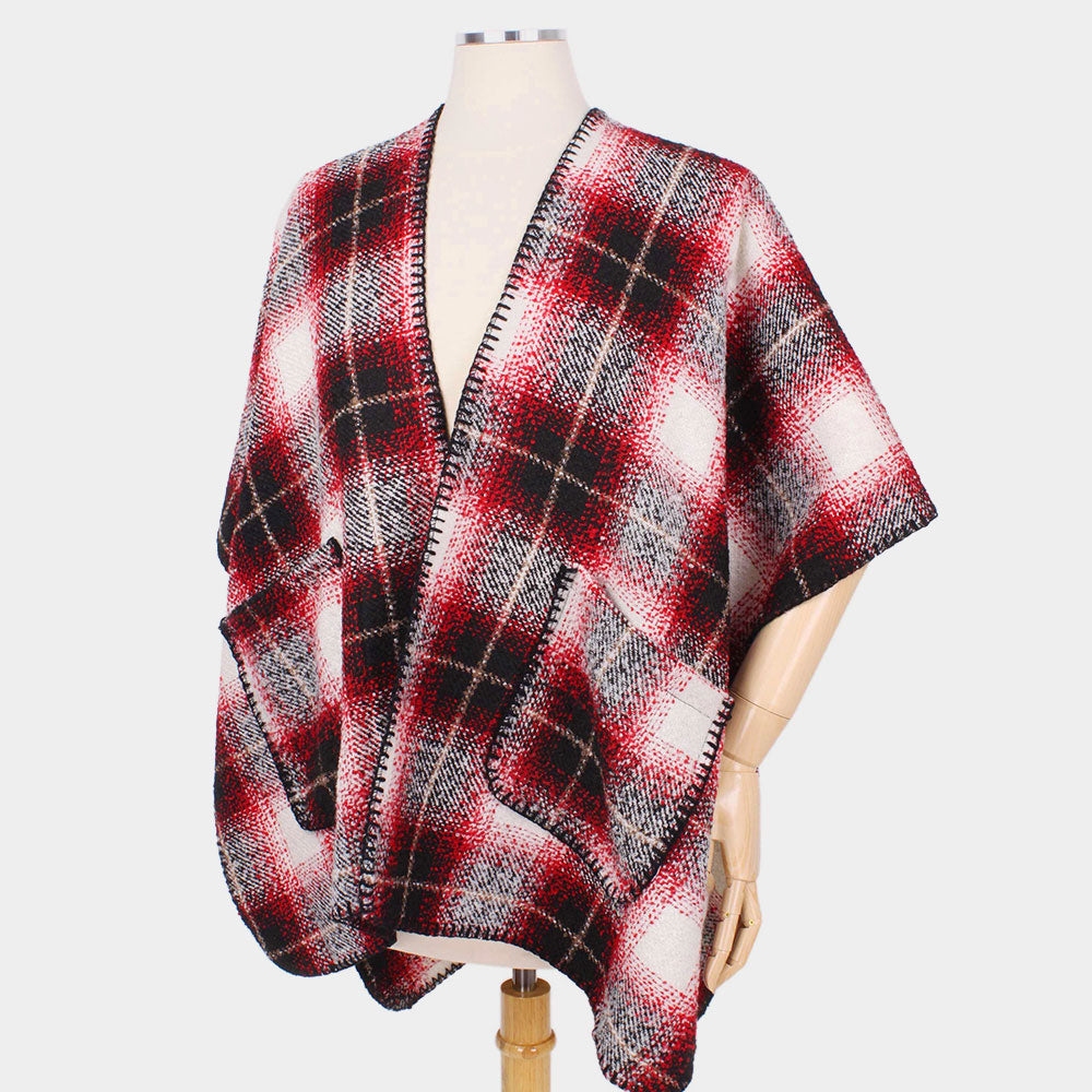 Red Plaid Cape Vest Poncho