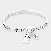 Load image into Gallery viewer, Silver Serenity Prayer Cross Ichthus Charm Metal Message Stretch Bracelet
