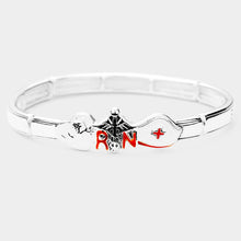 Load image into Gallery viewer, Silver Enamel RN Detail Message Metal Stretch Bracelet
