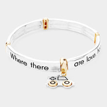 Load image into Gallery viewer, Two Tone Ambulance Charm Message Metal Stretch Bracelet
