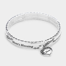 Load image into Gallery viewer, Silver Mom&#39;s Blessing Metal Heart Wings Charm Message Stretch Bracelet
