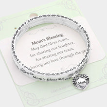 Load image into Gallery viewer, Silver Mom&#39;s Blessing Metal Heart Wings Charm Message Stretch Bracelet
